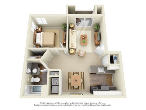 Floor plan for 1 bed, 1 bath, 700 sqft